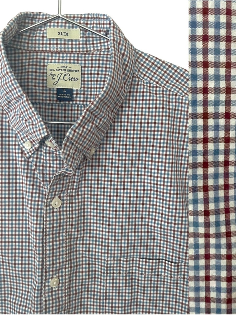 J Crew Men’s Plaid Slim Fit Button Down Shirt Cotton Large Blue Burgundy Casual